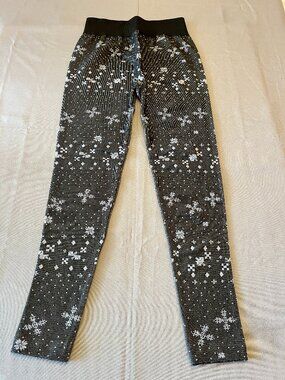 Eddie Bauer Women’s Fleece Base Layer Leggings Black Gray Snowflake  Size Medium
